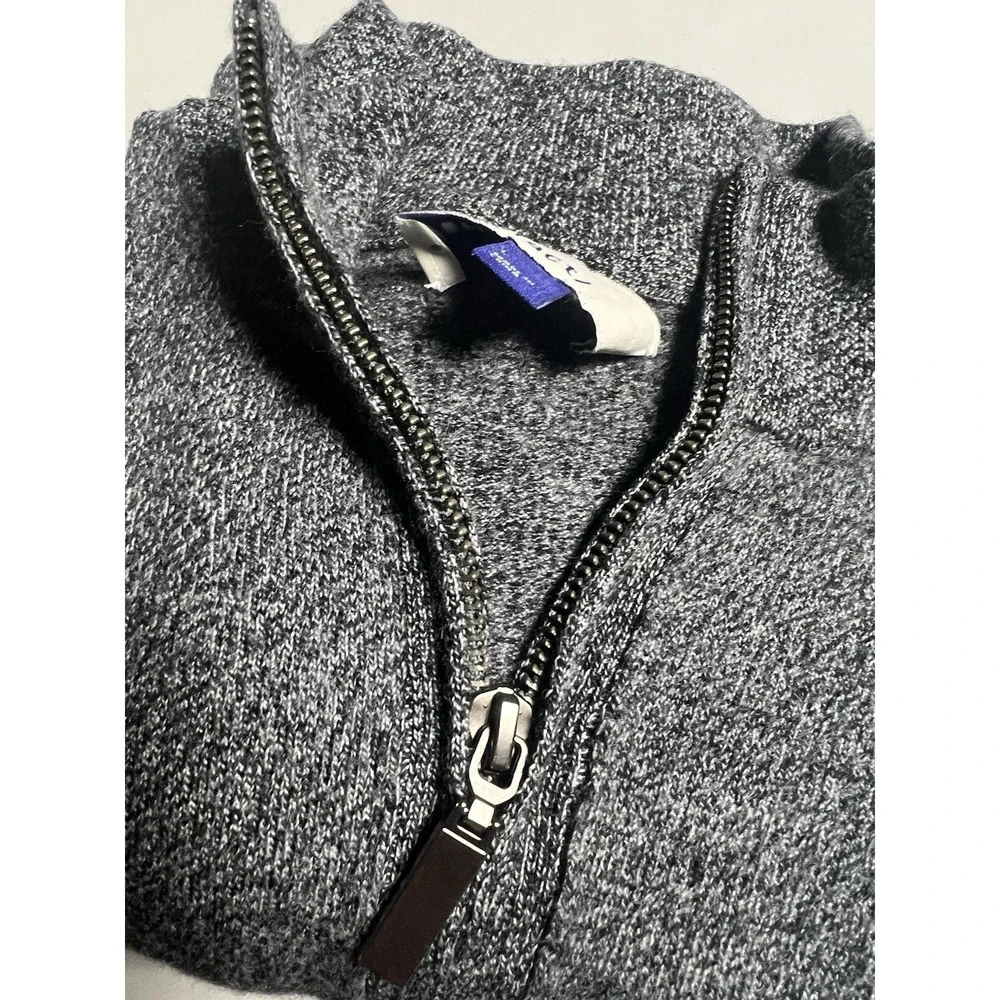 Artifact Gray Merino Wool Knit 1/4 Zip Mock Neck Pullover Sweater Men's Large